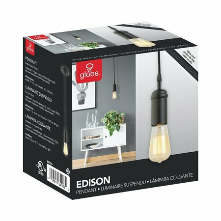 GLOBE ELECTRIC 1Lgt Blk Mini Pendant 64906